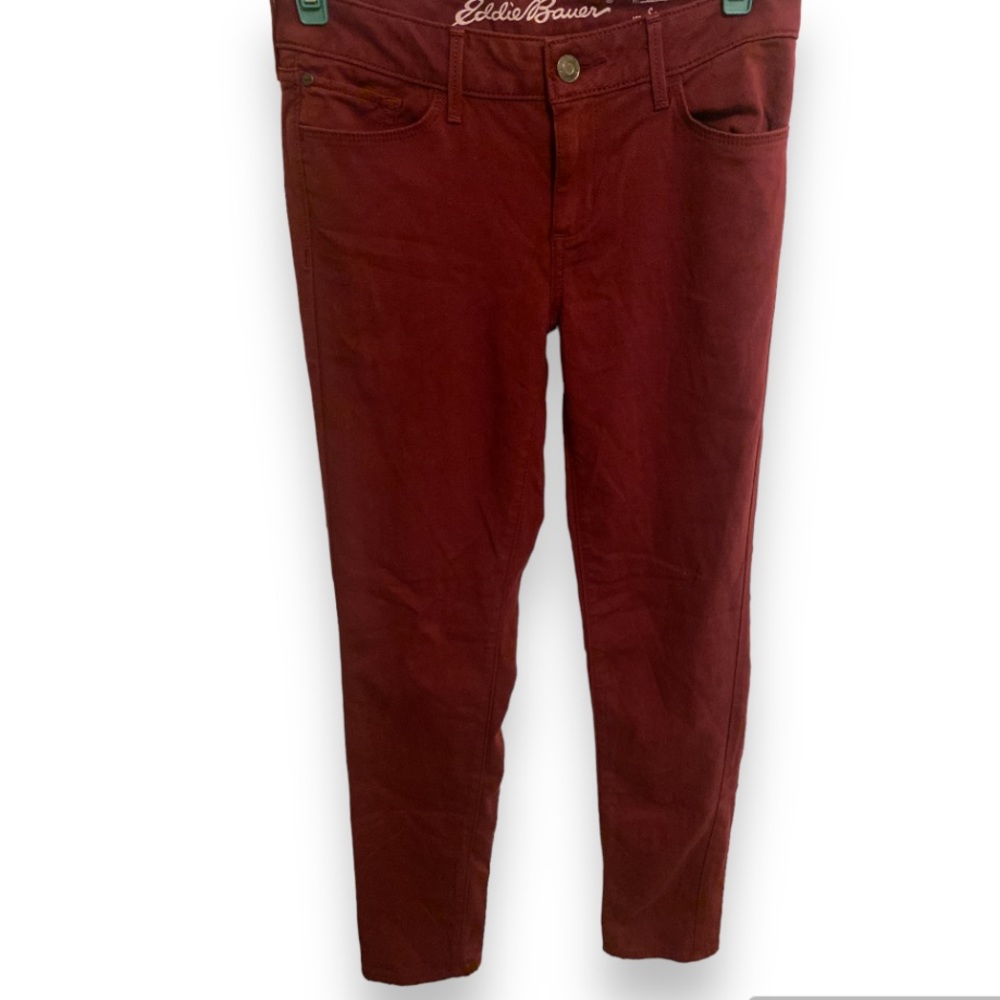 EDDIE BAUER Burgundy High Rise Slightly Curvy Slim Straight Leg Jeans 2